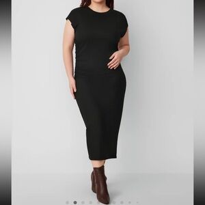 Cider Elegant Black ruched midi body con dress